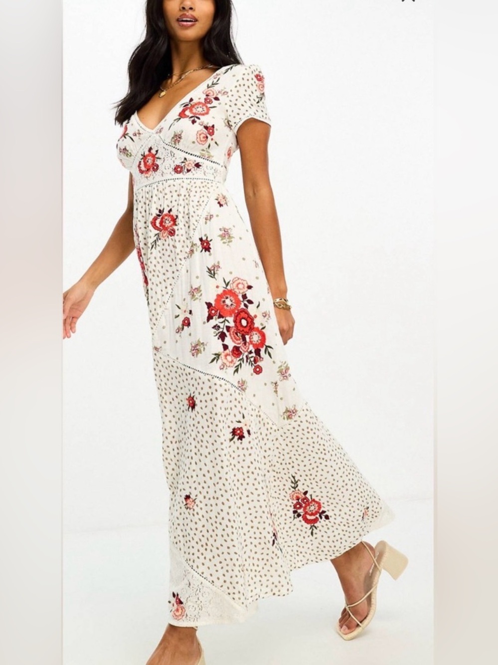 River Island London (ASOS Curve) Embroidered Floral Boho Maxi Dress UK 24/US 20